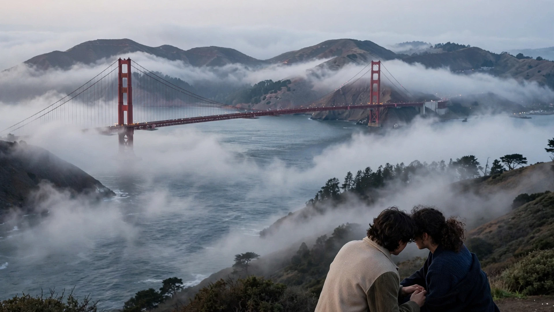 Sample view of the Golden Gate Bridge emerging through coastal fog