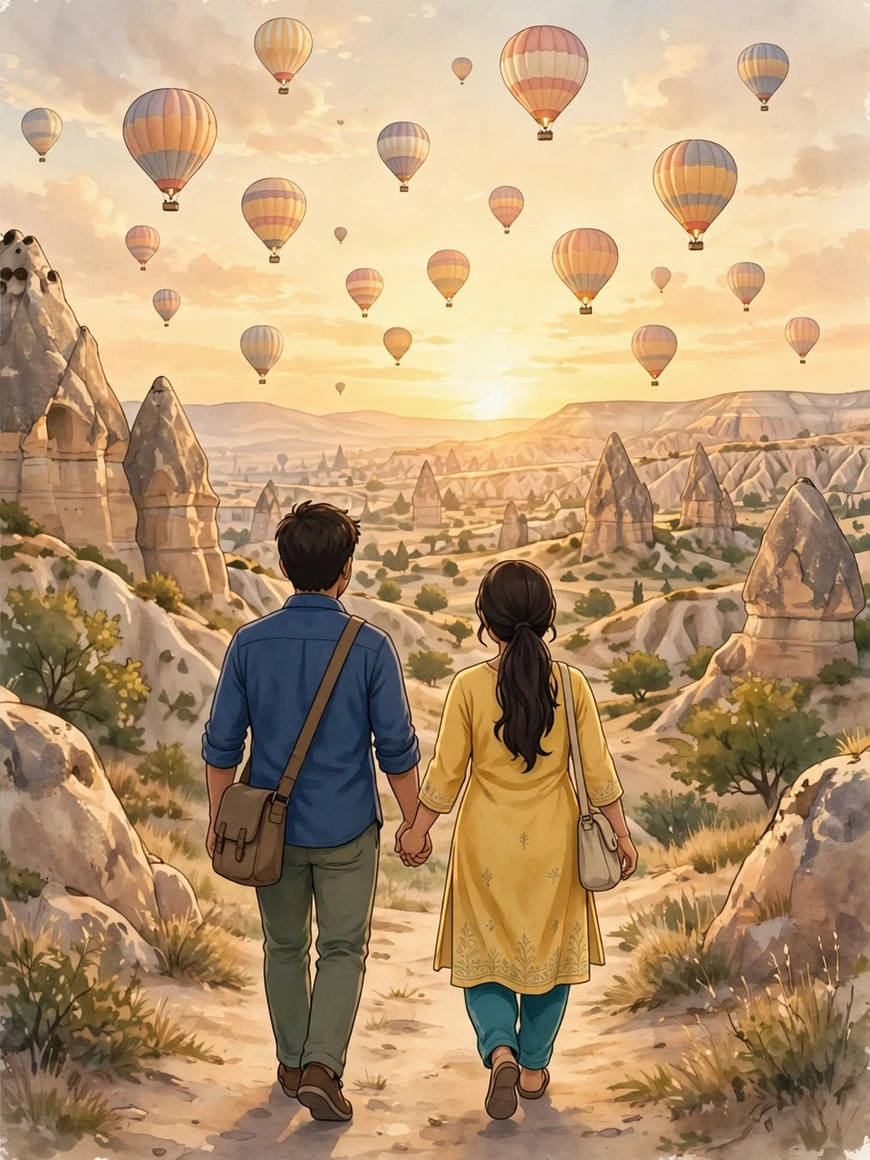 Sample view of hot-air balloons over Cappadocia at golden hour